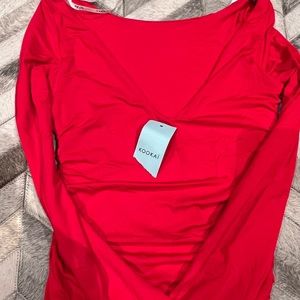 Kookai Red V neck back ruched dress